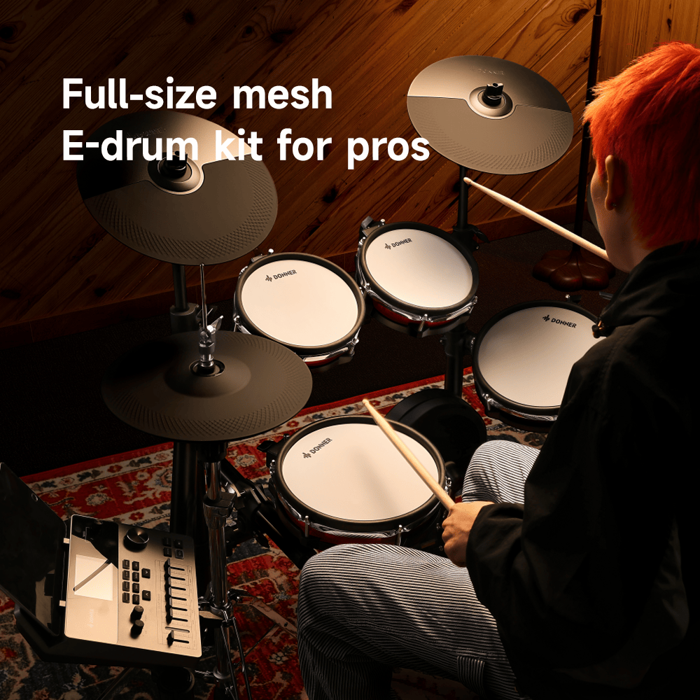 Donner DED-300 Pro Electronic Drum Set | Full Size Mesh Kit and 12"" Single Zone Hi-Hat with Stand