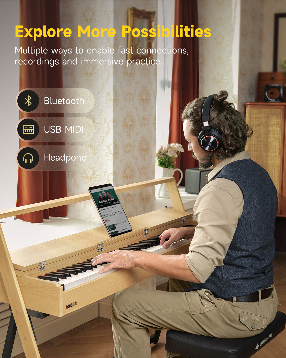 Donner Oura R300 88-key Home Digital Piano-Light Wood##