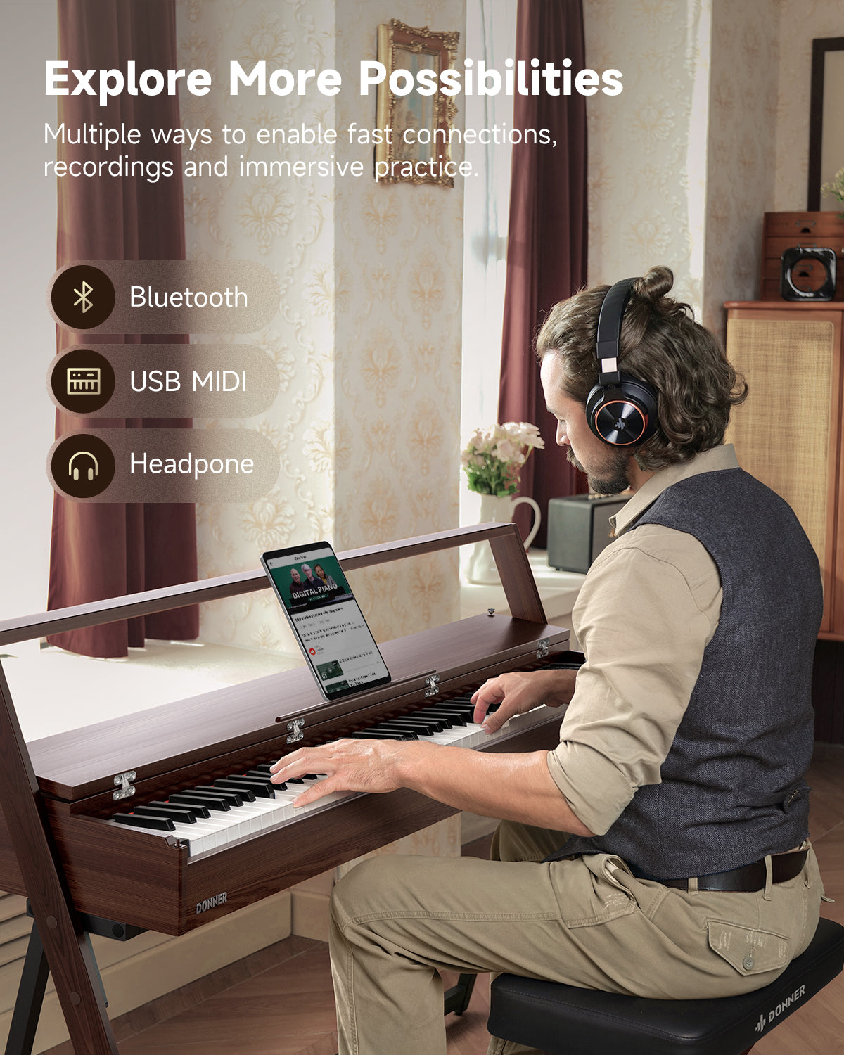 Donner Oura R300 88-key Home Digital Piano-Walnut##