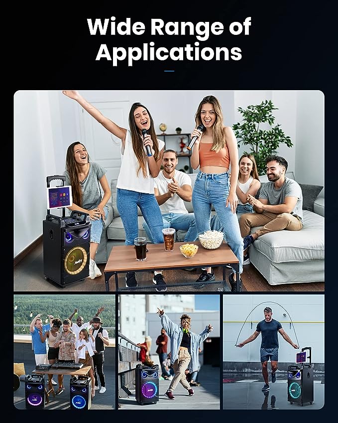 Moukey Portable Bluetooth Woofer PA System Speaker Karaoke Machine Kit with 2 Wireless Microphones