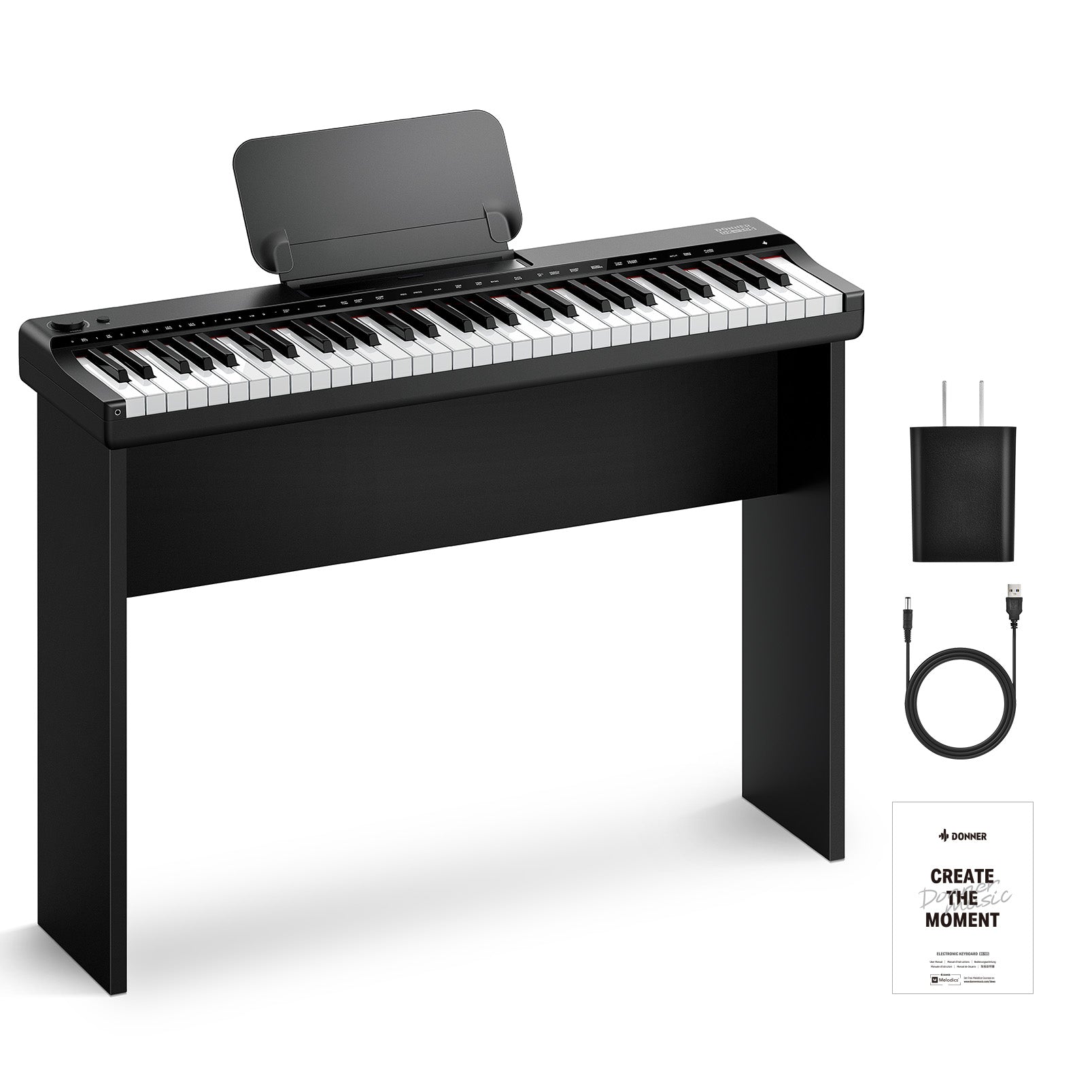 DK-10S: 61 Key Light-Up Beginner Keyboard with Stand, 500 Tones
