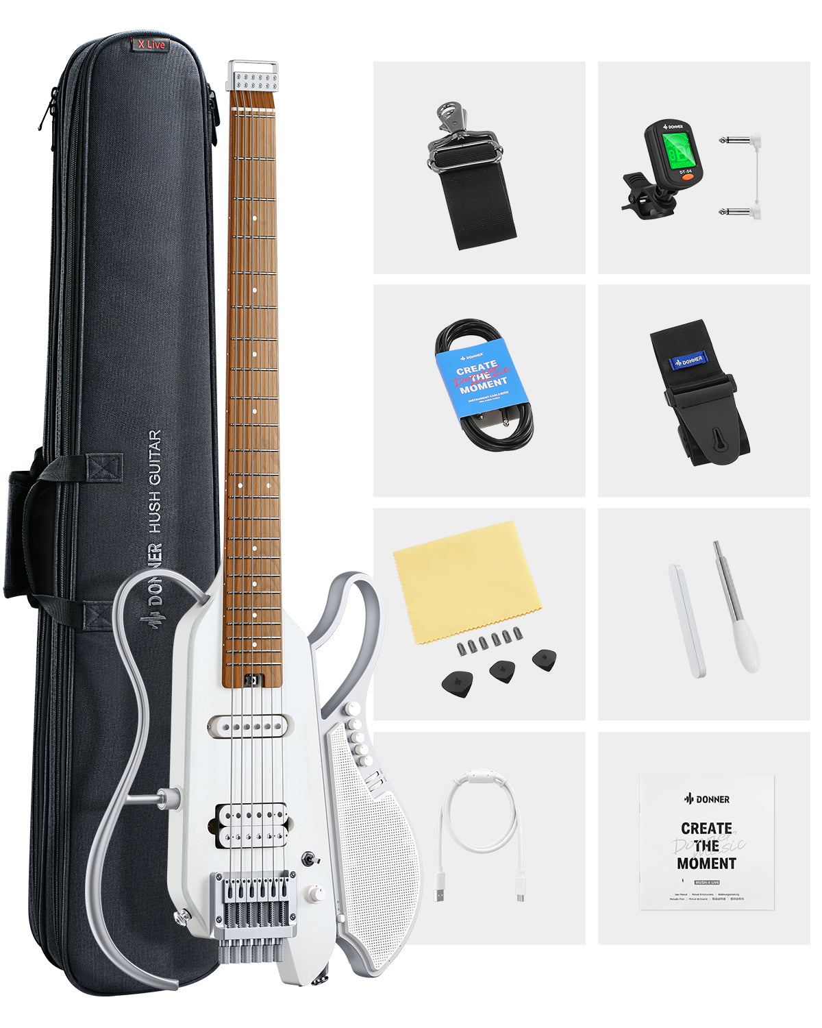DONNER HUSH™ X Live Guitar-White##