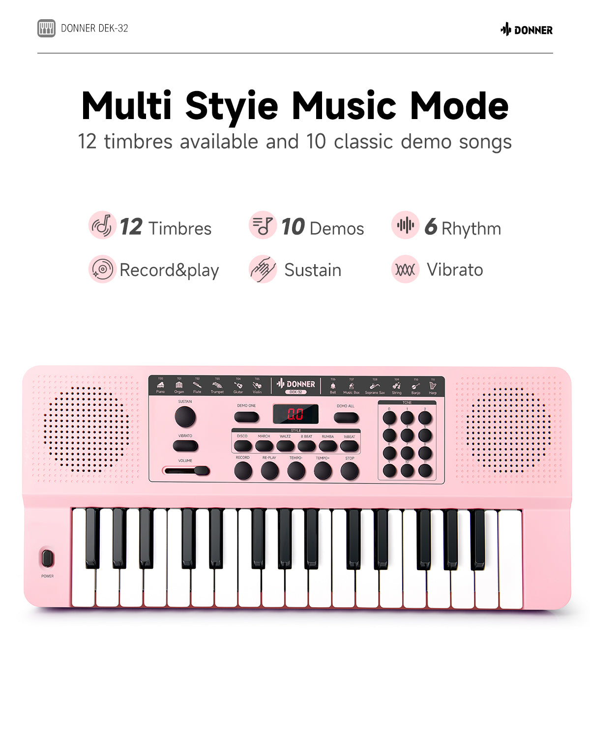 Donner DEK-32 32 keys Electronic Keyboard-Pink##