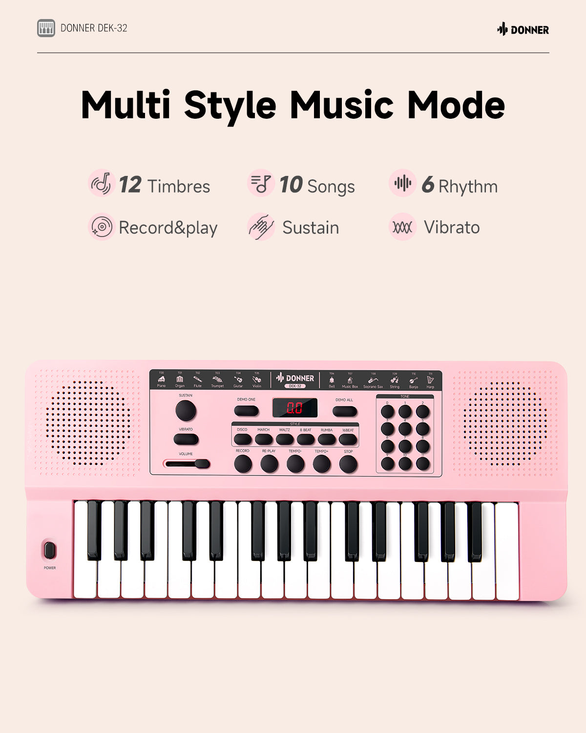 Donner DEK-32 32 keys Electronic Keyboard-Pink##