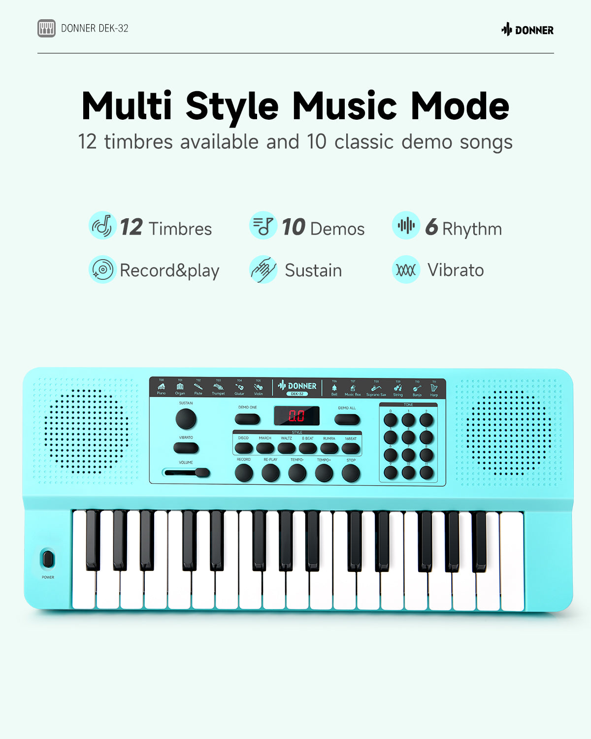 Donner DEK-32 32 keys Electronic Keyboard-Cyan##