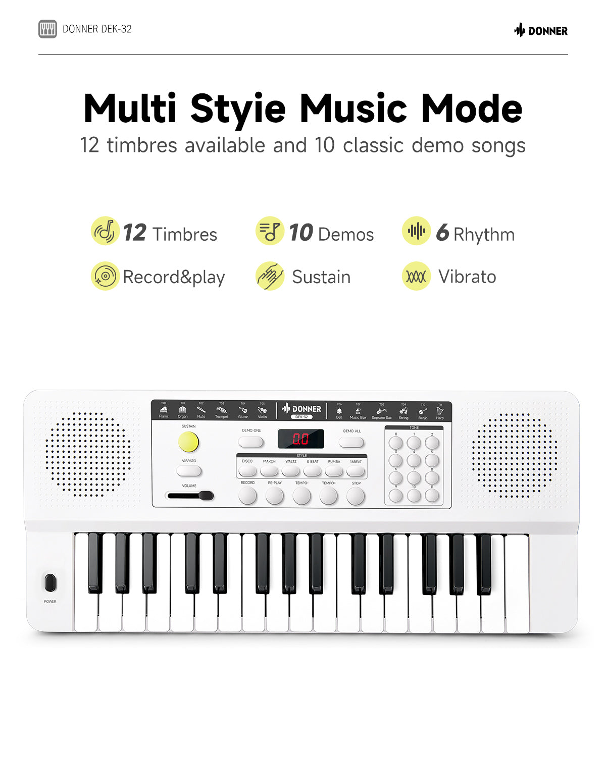 Donner DEK-32 32 keys Electronic Keyboard-White##