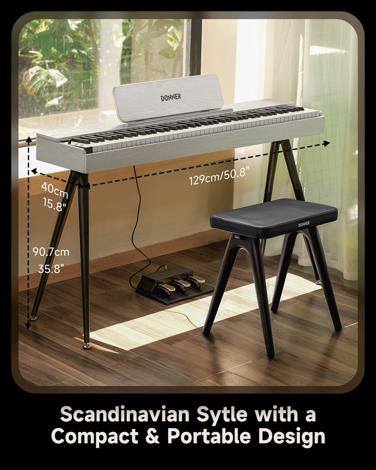 Donner OURA S100 88-Key Graded Hammer Weighted Digital Piano-White##