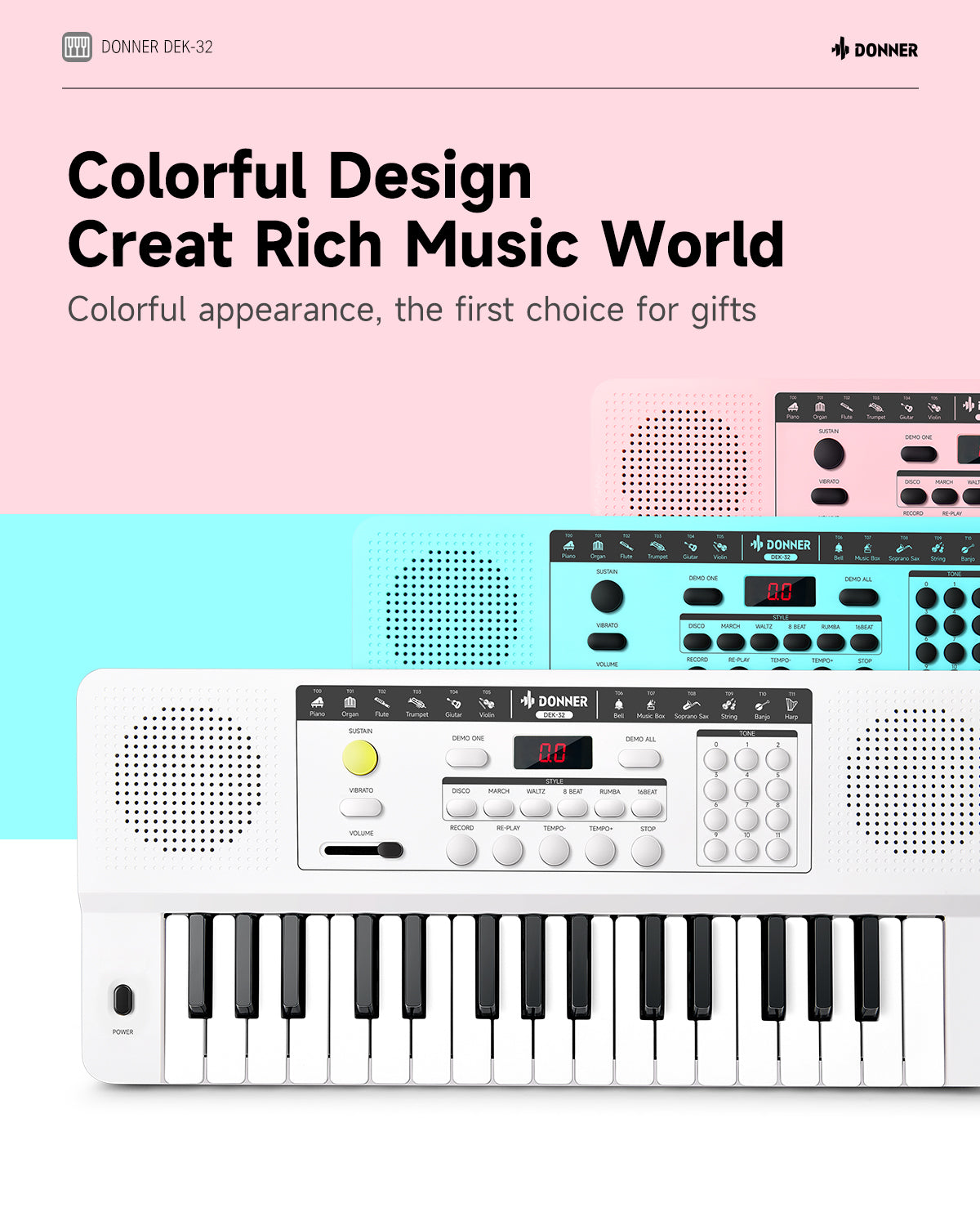 Donner DEK-32 32 keys Electronic Keyboard-White##
