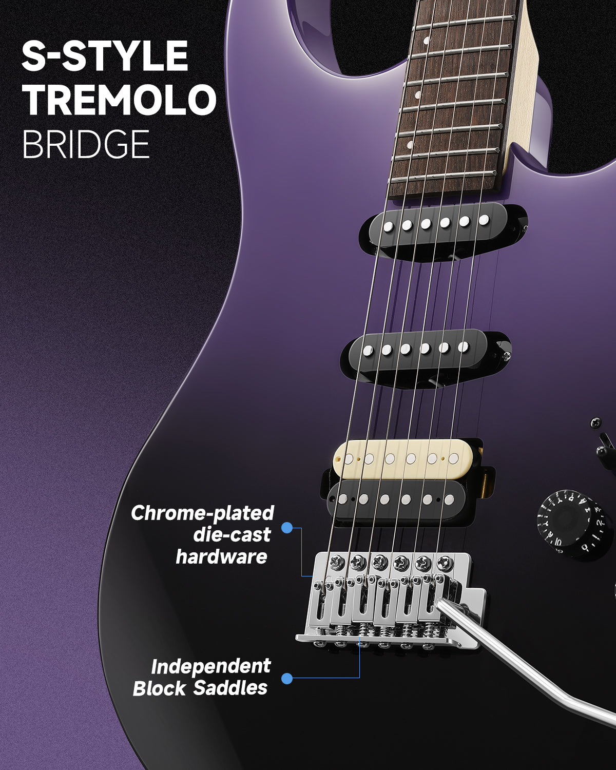 Donner DMT-66 Electric Guitar with Ceramic Single-Coil-Midnight Purple Gradient##