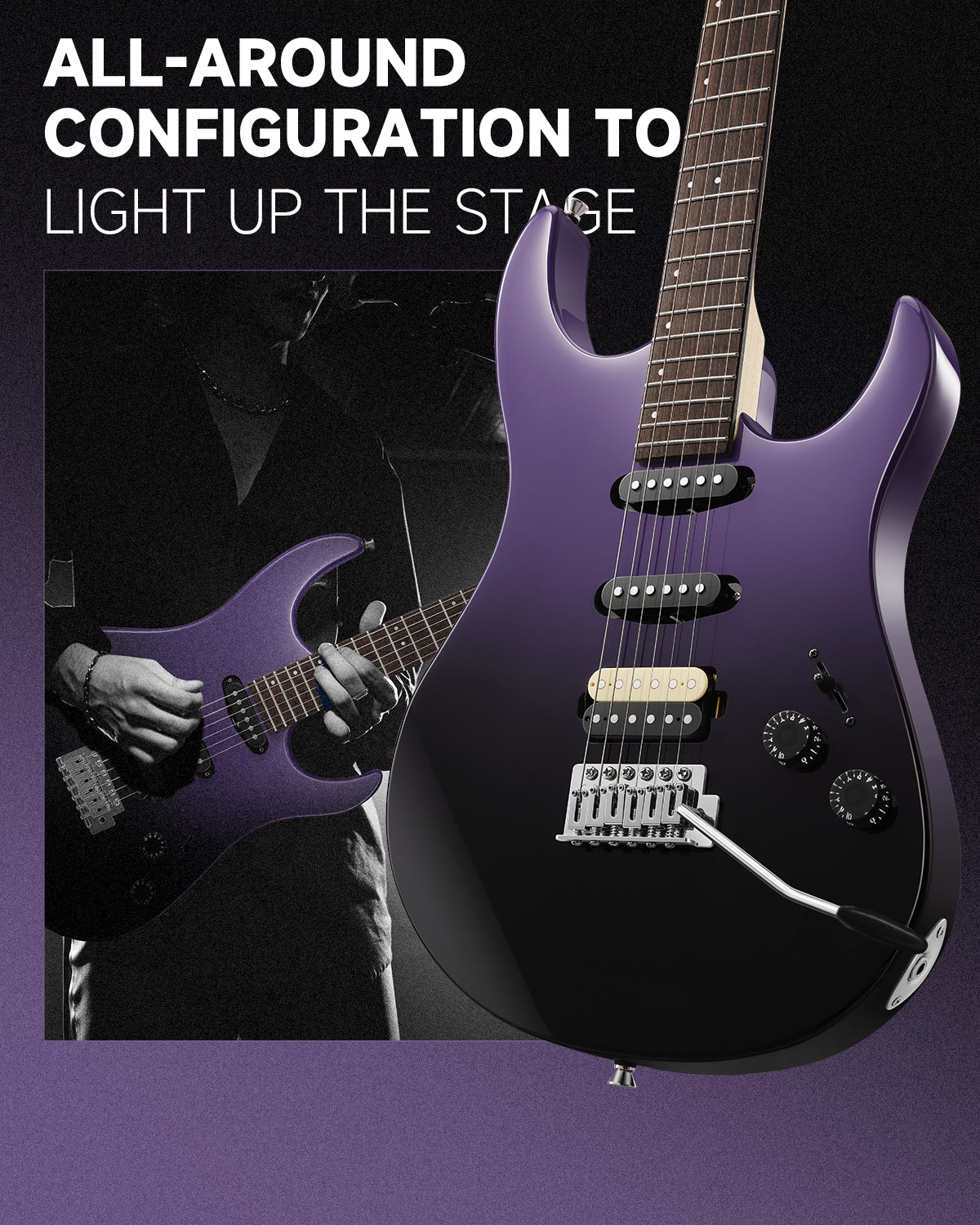 Donner DMT-66 Electric Guitar with Ceramic Single-Coil-Midnight Purple Gradient##