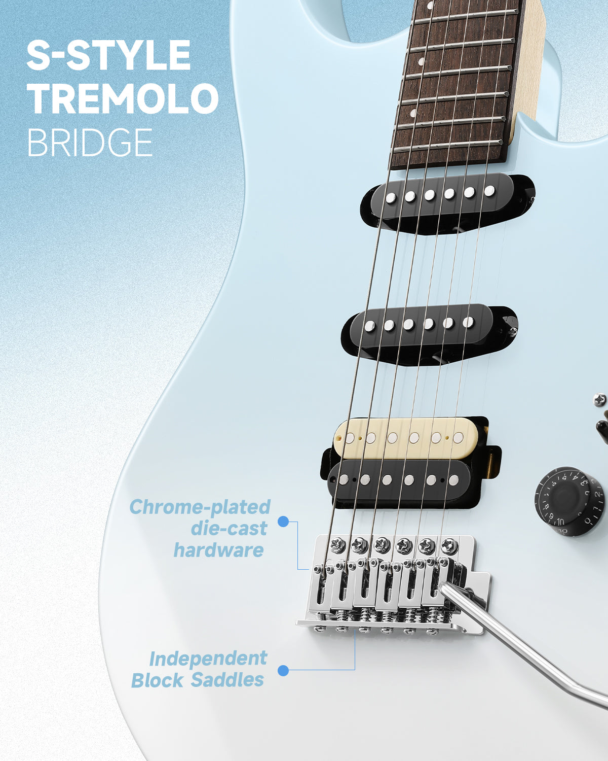 Donner DMT-66 Electric Guitar with Ceramic Single-Coil-Blue White Gradient##
