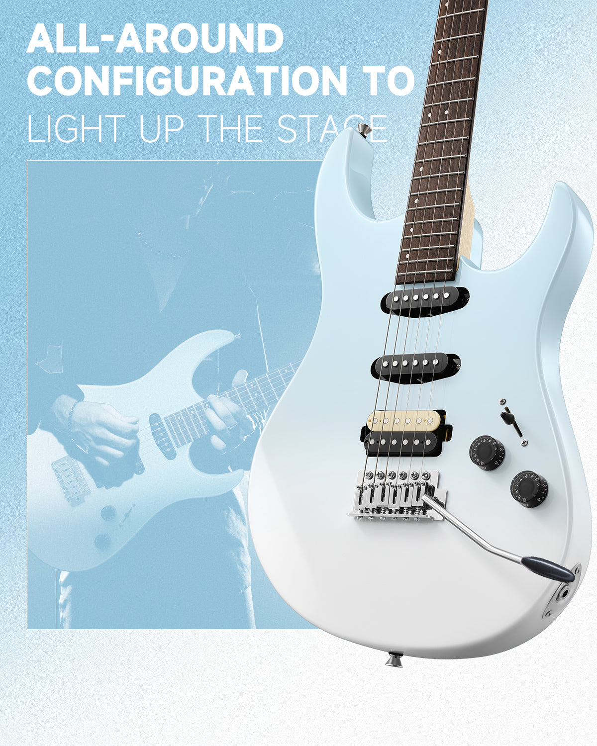 Donner DMT-66 Electric Guitar with Ceramic Single-Coil-Blue White Gradient##
