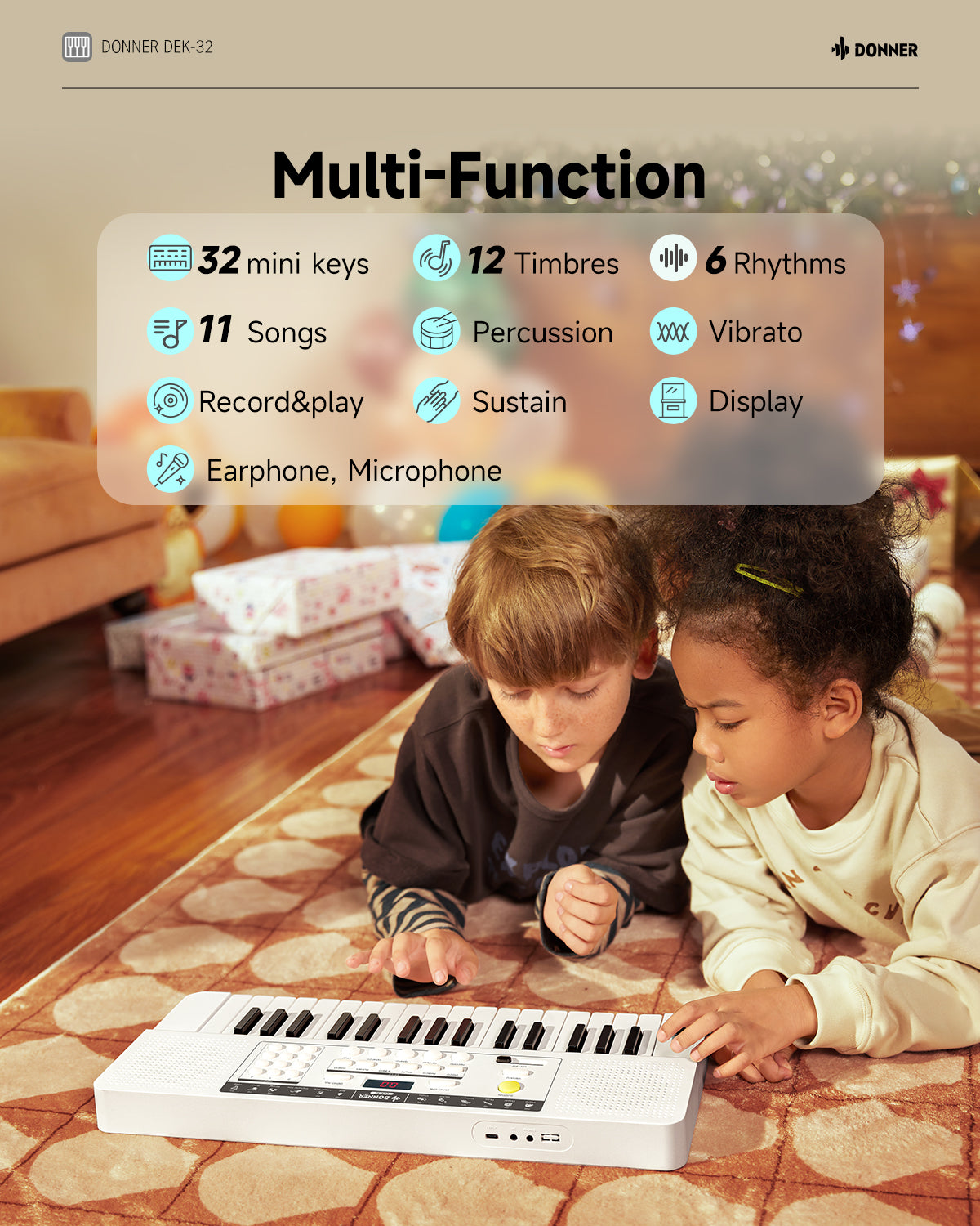 Donner DEK-32 32 keys Electronic Keyboard-White##