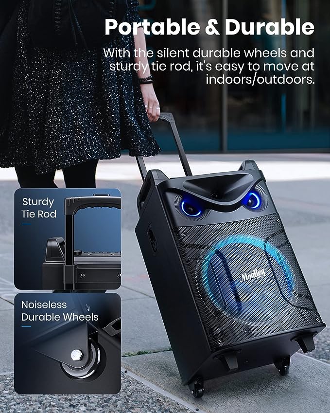 Moukey Portable Bluetooth Woofer PA System Speaker Karaoke Machine Kit with 2 Wireless Microphones