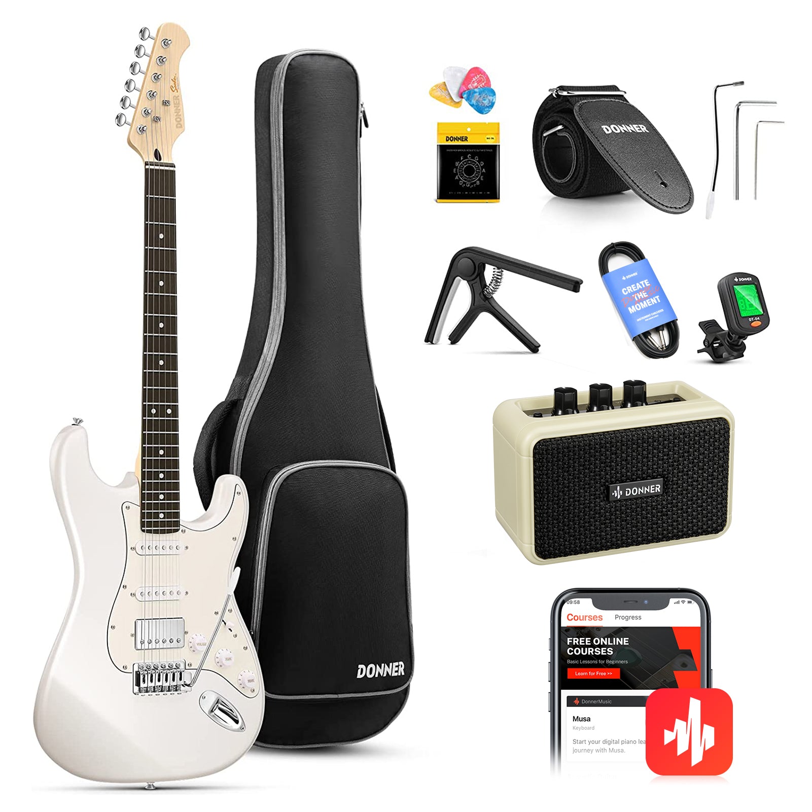 Donner DST-152 ST Electric Guitar Kit-White##