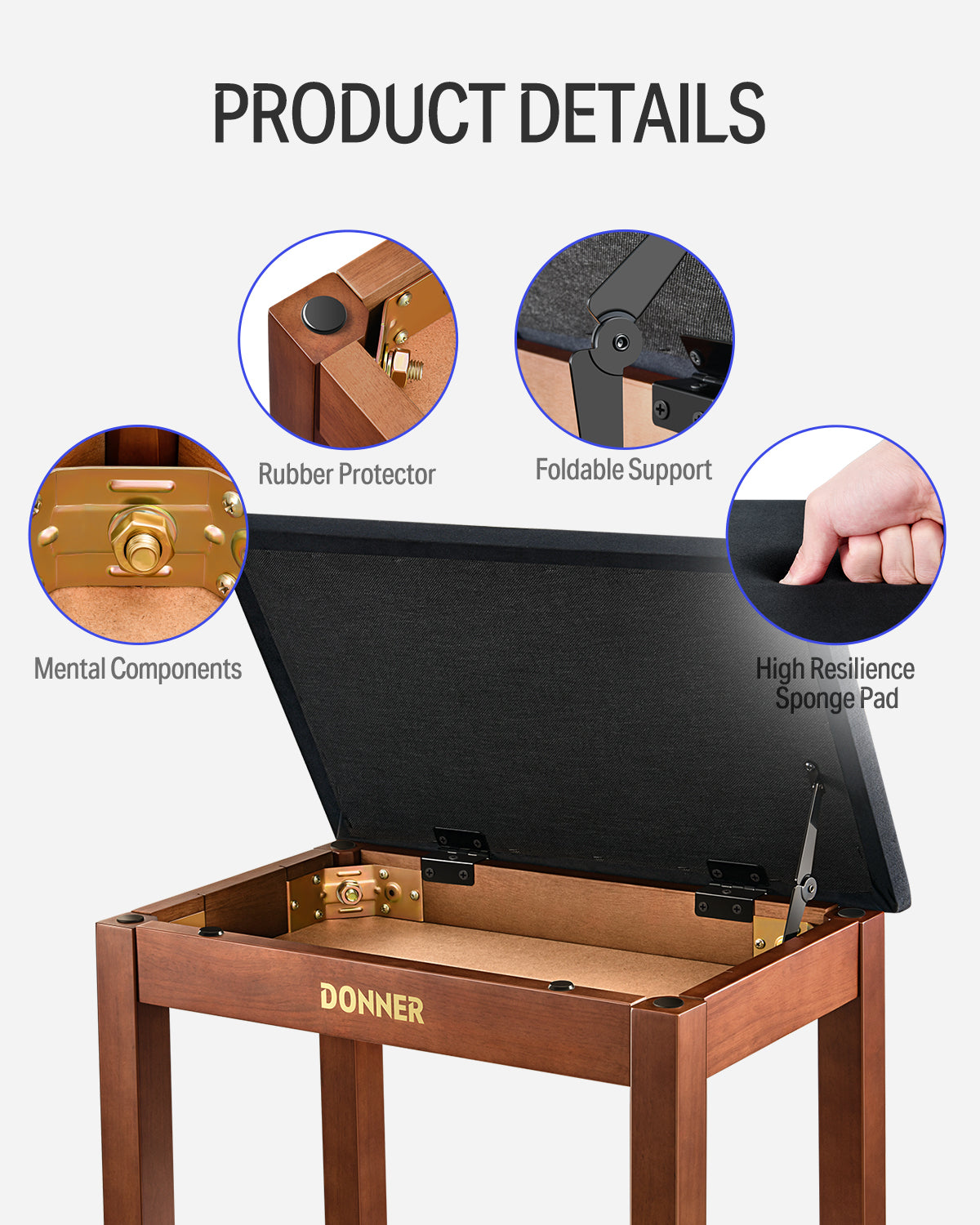 Donner DKB-10 Solid Wood Color Piano Bench