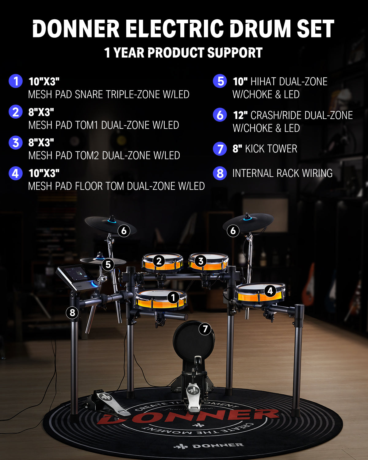 Donner BackBeat Electronic Drum Set with 7" Touch Screen and 1126 Sounds