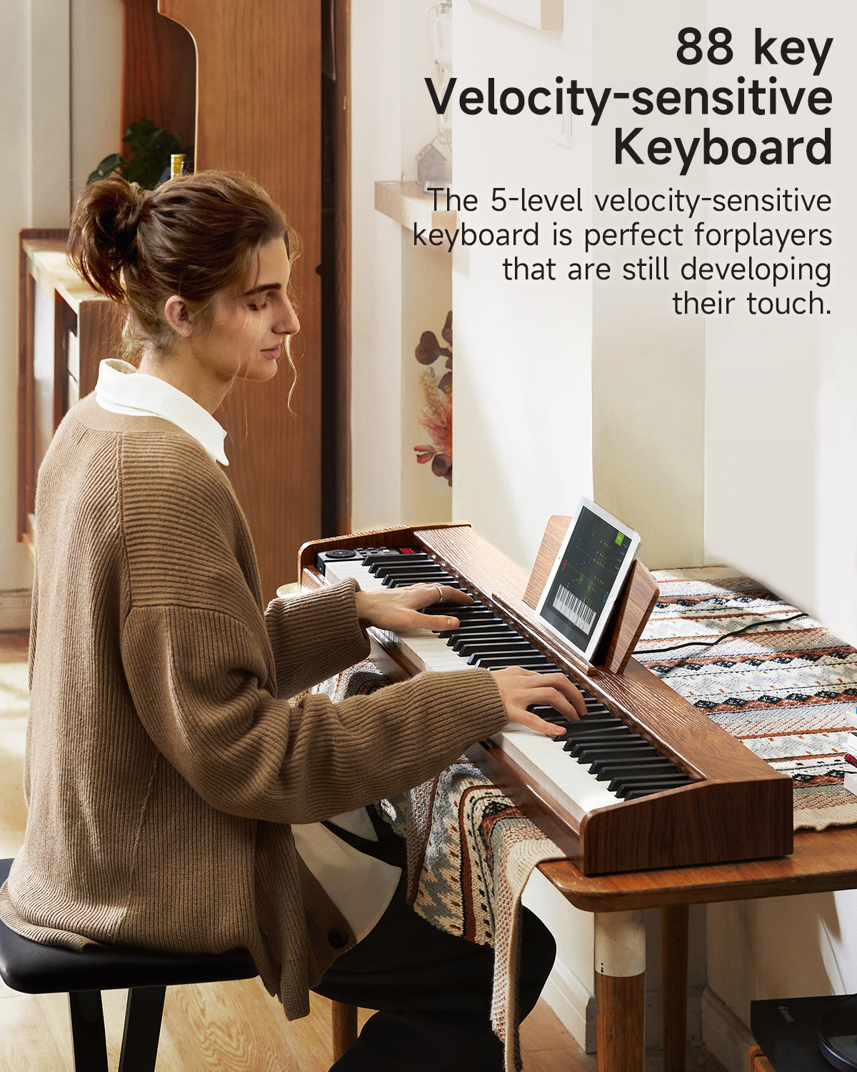 Donner DEP-1S Semi Weighted Keyboard Digital Piano-Antique Brown##