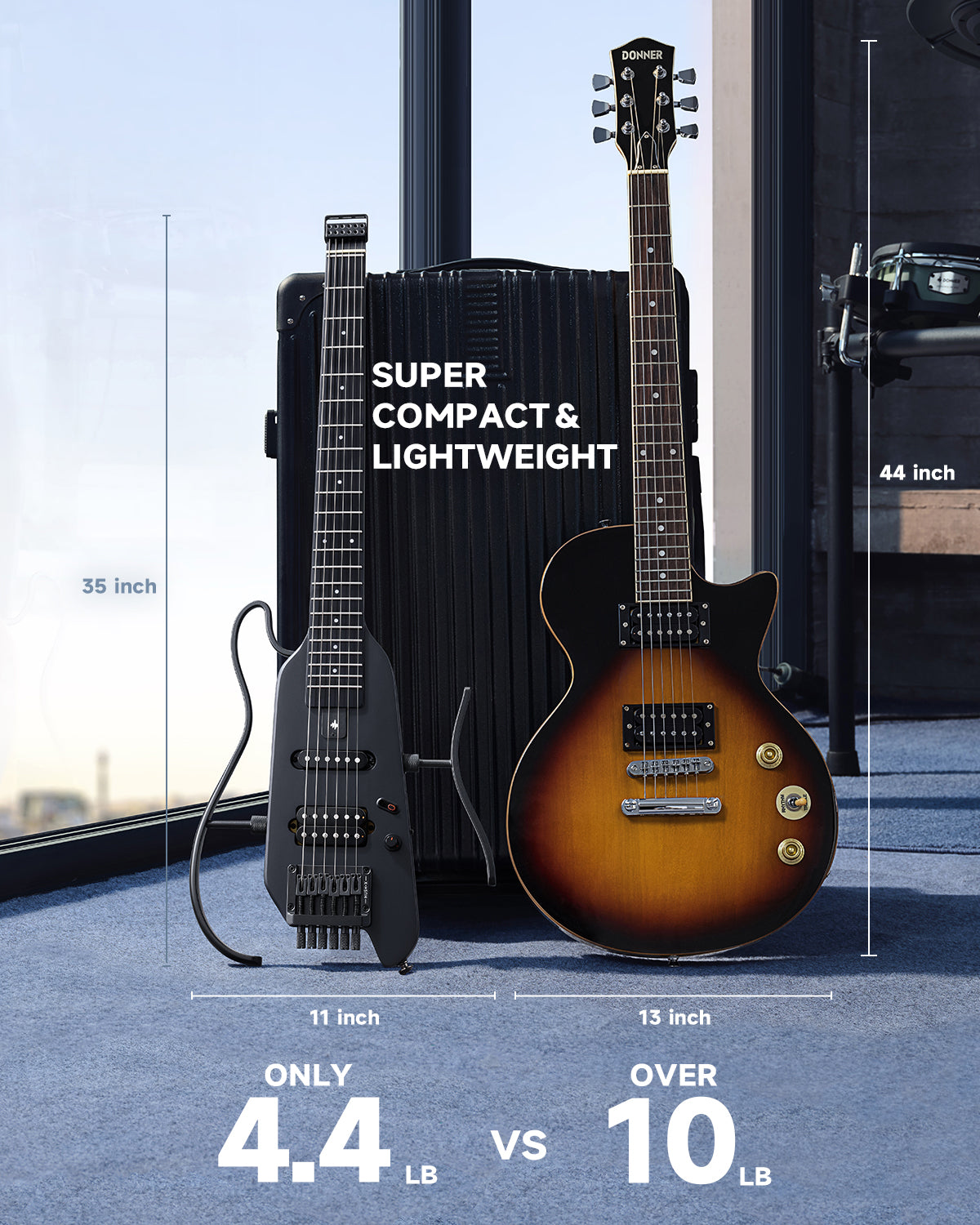 DONNER HUSH X 美品　+ アーニー1046の3パック Donner HUSH-X Travel Electric Guitar, Lightweight Headless