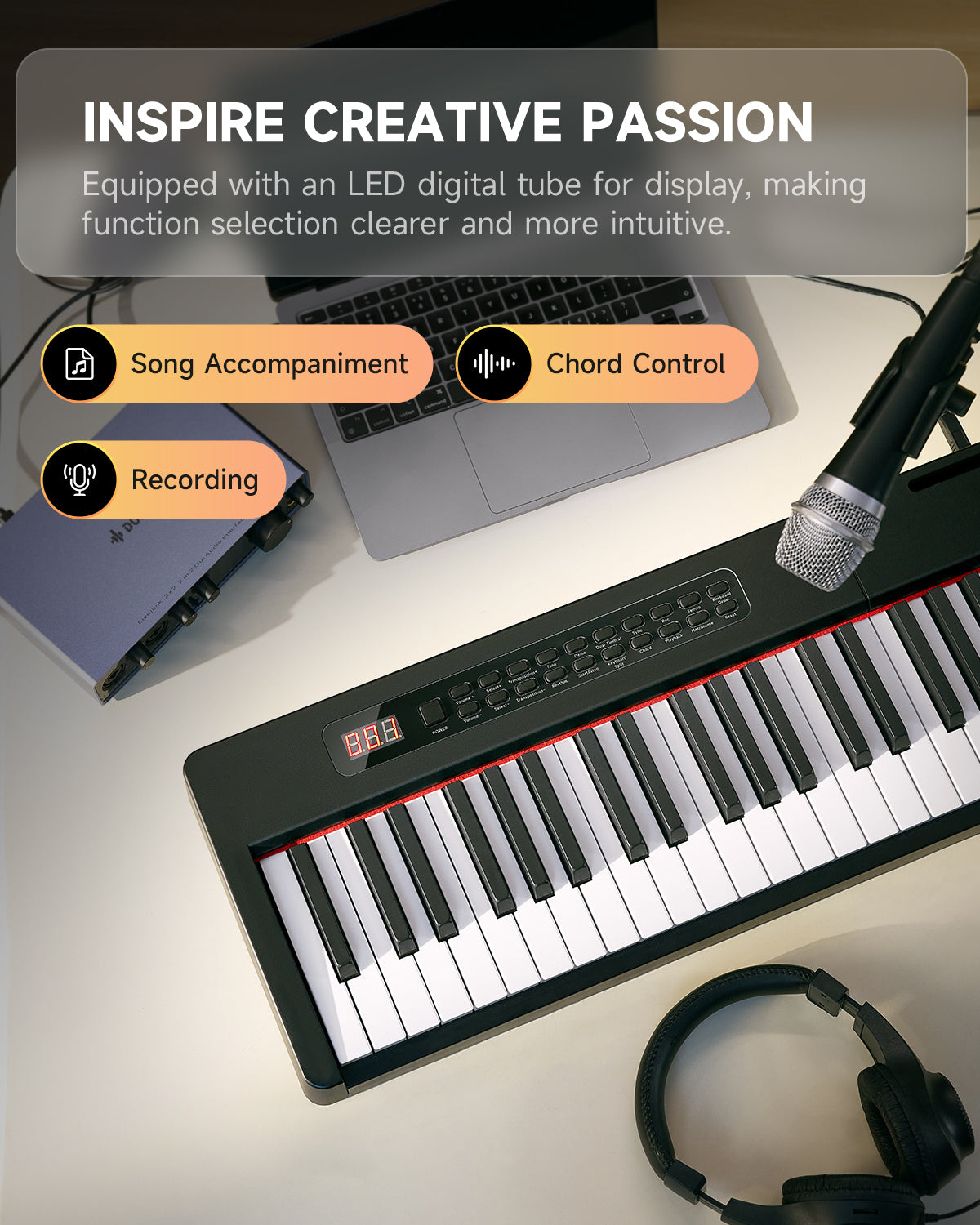 Donner DEP-08 88 Key Velocity-Sensitive Digital Piano with Stand for Beginner