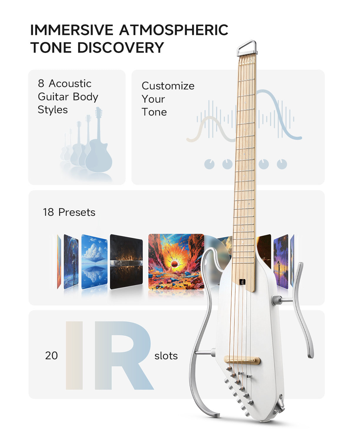 Donner HUSH-I PRO Acoustic-Electric Travel Guitar Kit with Inserted Sound Effect-WHITE##