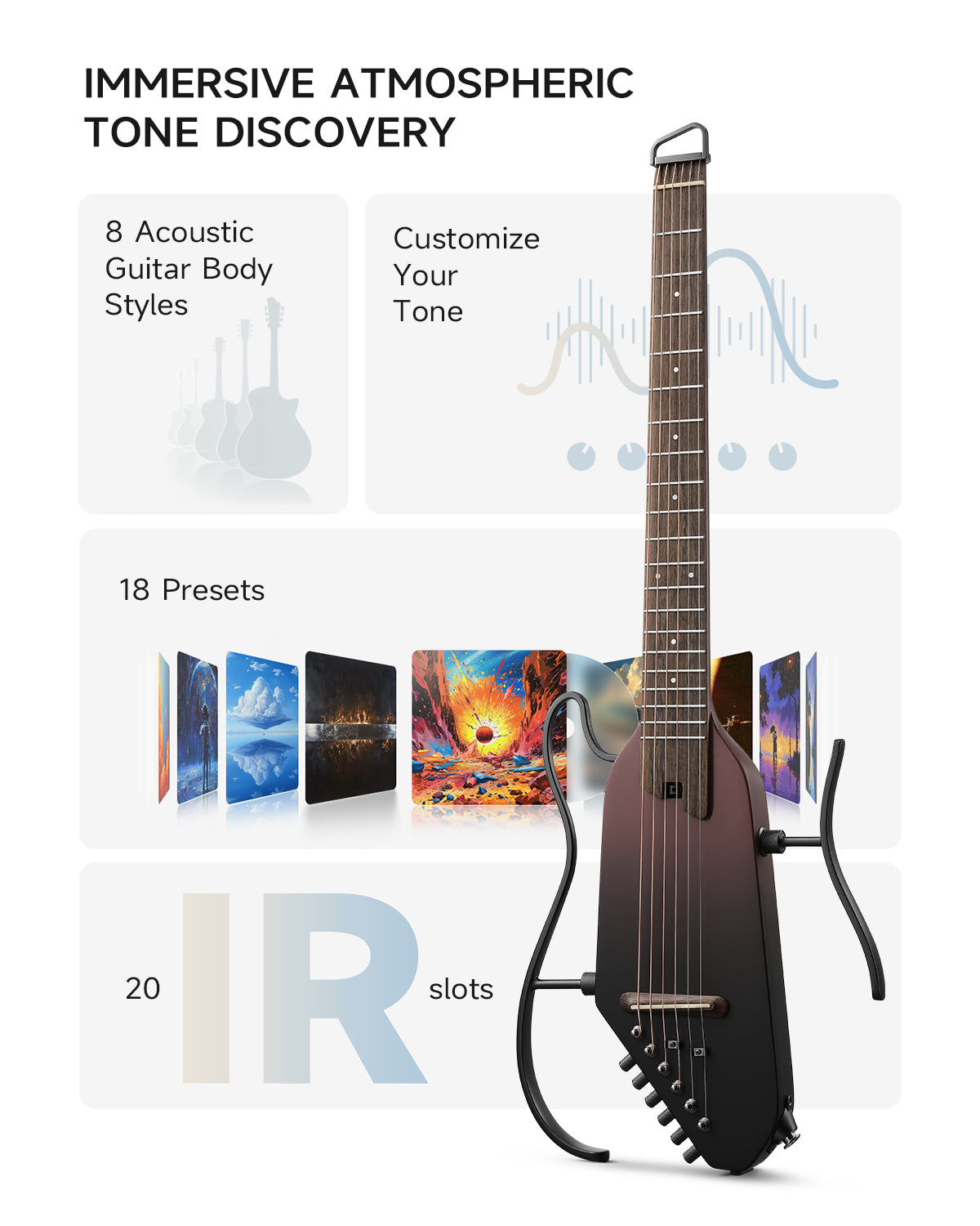 Donner HUSH-I PRO Acoustic-Electric Travel Guitar Kit with Inserted Sound Effects-Maillard-Verblassen##