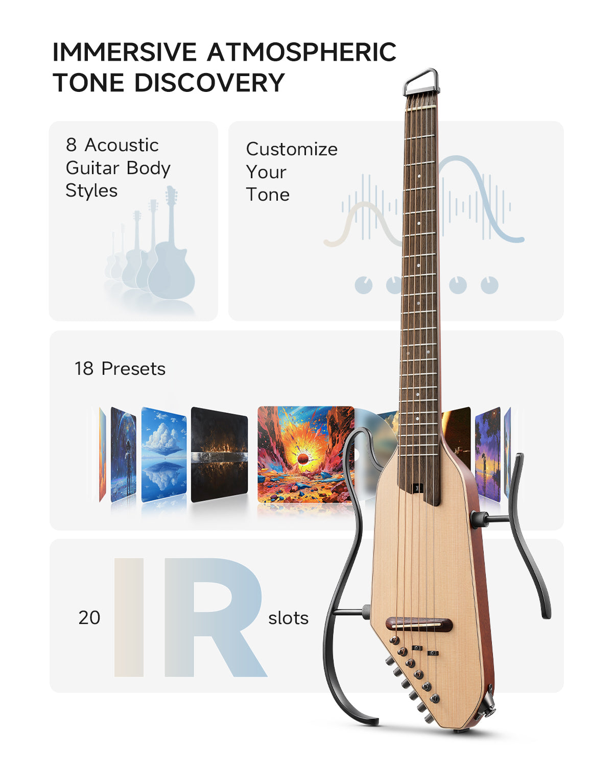 Donner HUSH-I PRO Acoustic-Electric Travel Guitar Kit with Inserted Sound Effects-NATURAL SPRUCE##