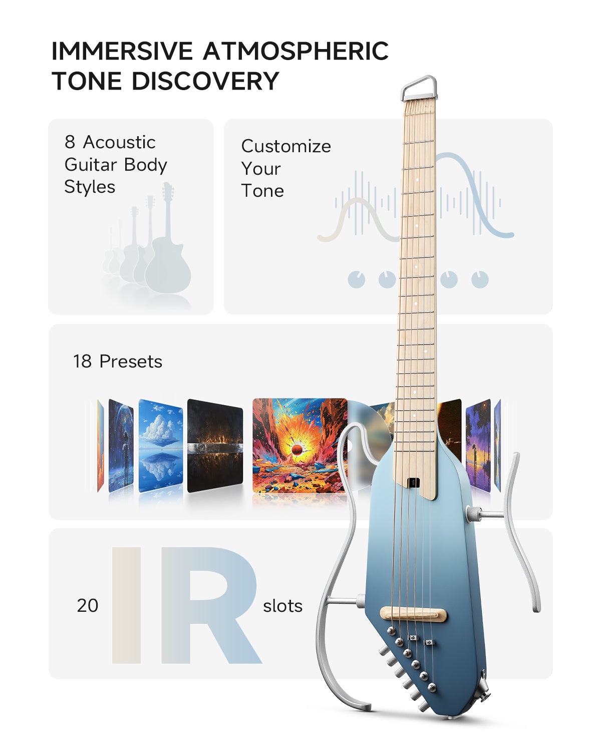 Donner HUSH-I PRO Acoustic-Electric Travel Guitar Kit with Inserted Sound Effects-Hawaiian Blue##
