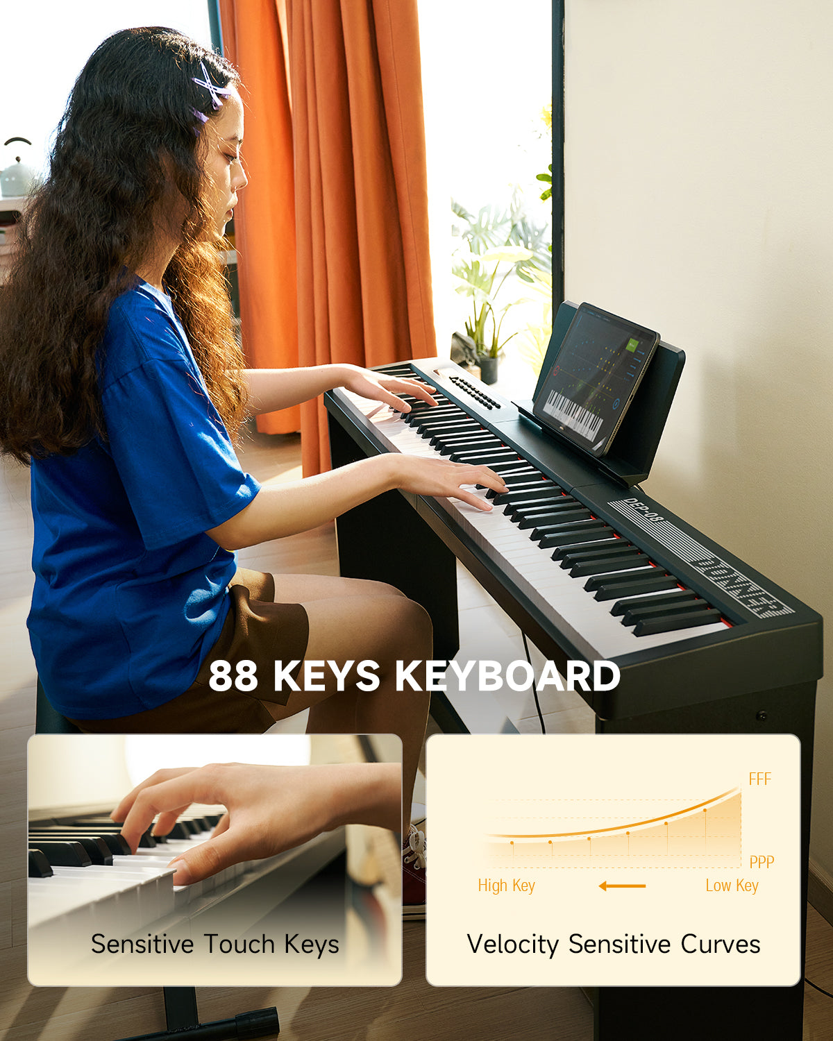 Donner DEP-08 88 Key Velocity-Sensitive Digital Piano with Stand for Beginner
