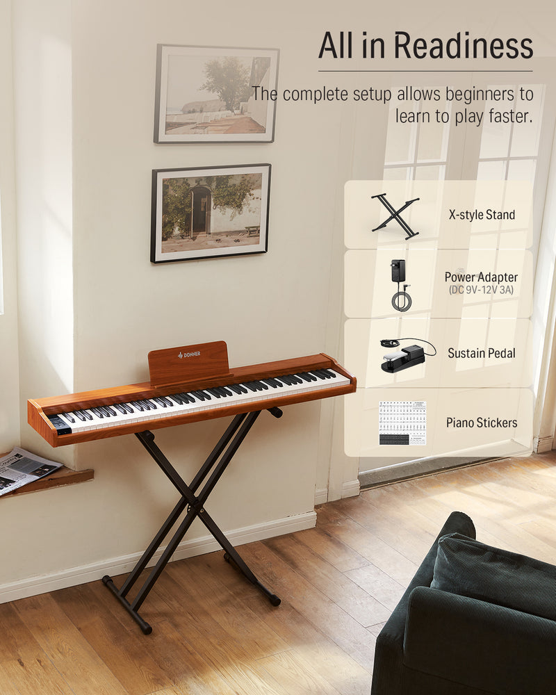 Donner DEP-1S 88 Key Semi-Weighted DIgital Piano With Stand Wooden Style Piano