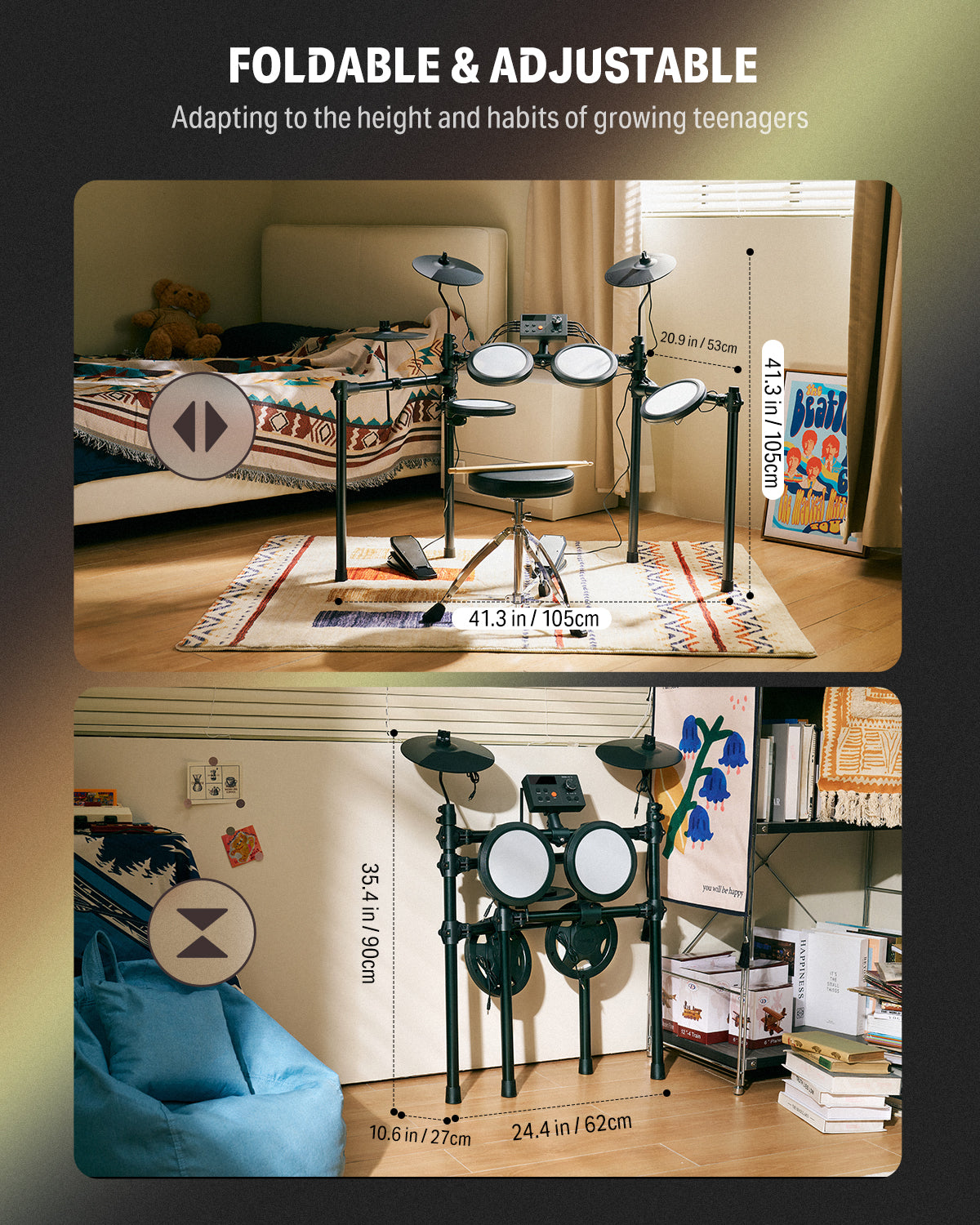 Donner DED-70 Electronic Drum Set 4-Drum 3-Cymbal For Beginners with Headphones/Drum Throne