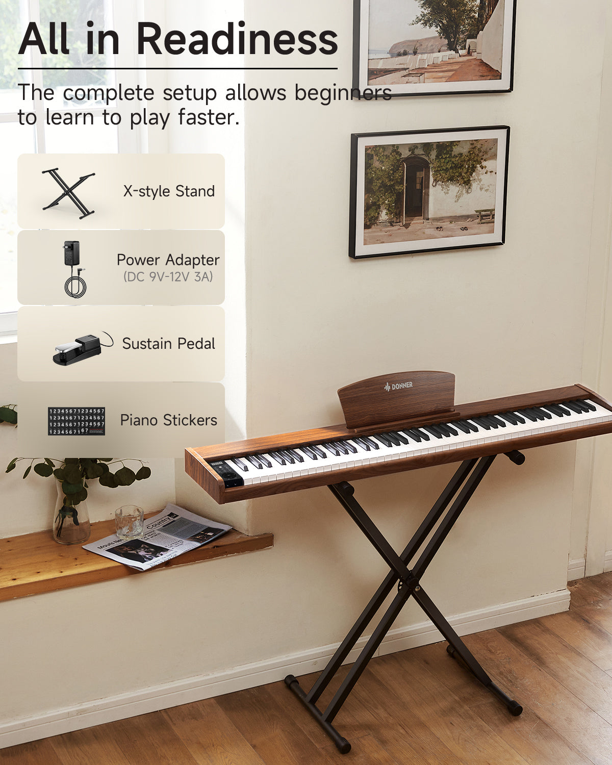Donner DEP-1S Semi Weighted Keyboard Digital Piano-Antique Brown##