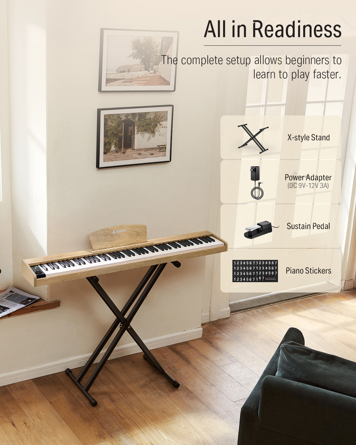 Donner DEP-1S Semi Weighted Keyboard Digital Piano-Light Wood##