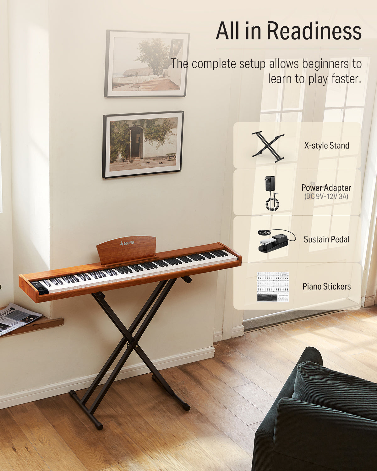 Donner DEP-1S Semi Weighted Keyboard Digital Piano-Natural Upgrade##