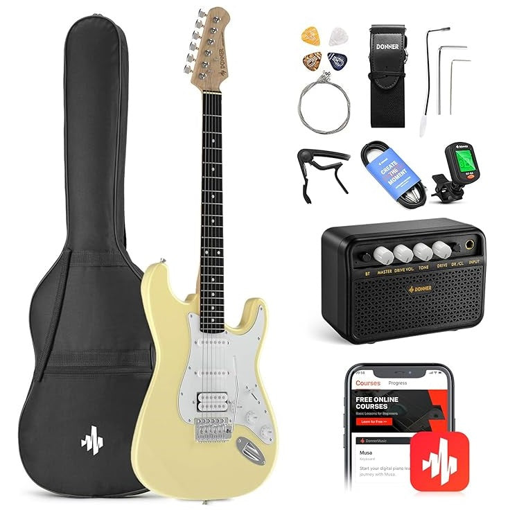 Kit de Guitare à Solid Electric Donner 39 Inch with Amplifier, Bag, Capo, Strap, String, Tuner, Cable and Picks (Sunburst, DST-1S)