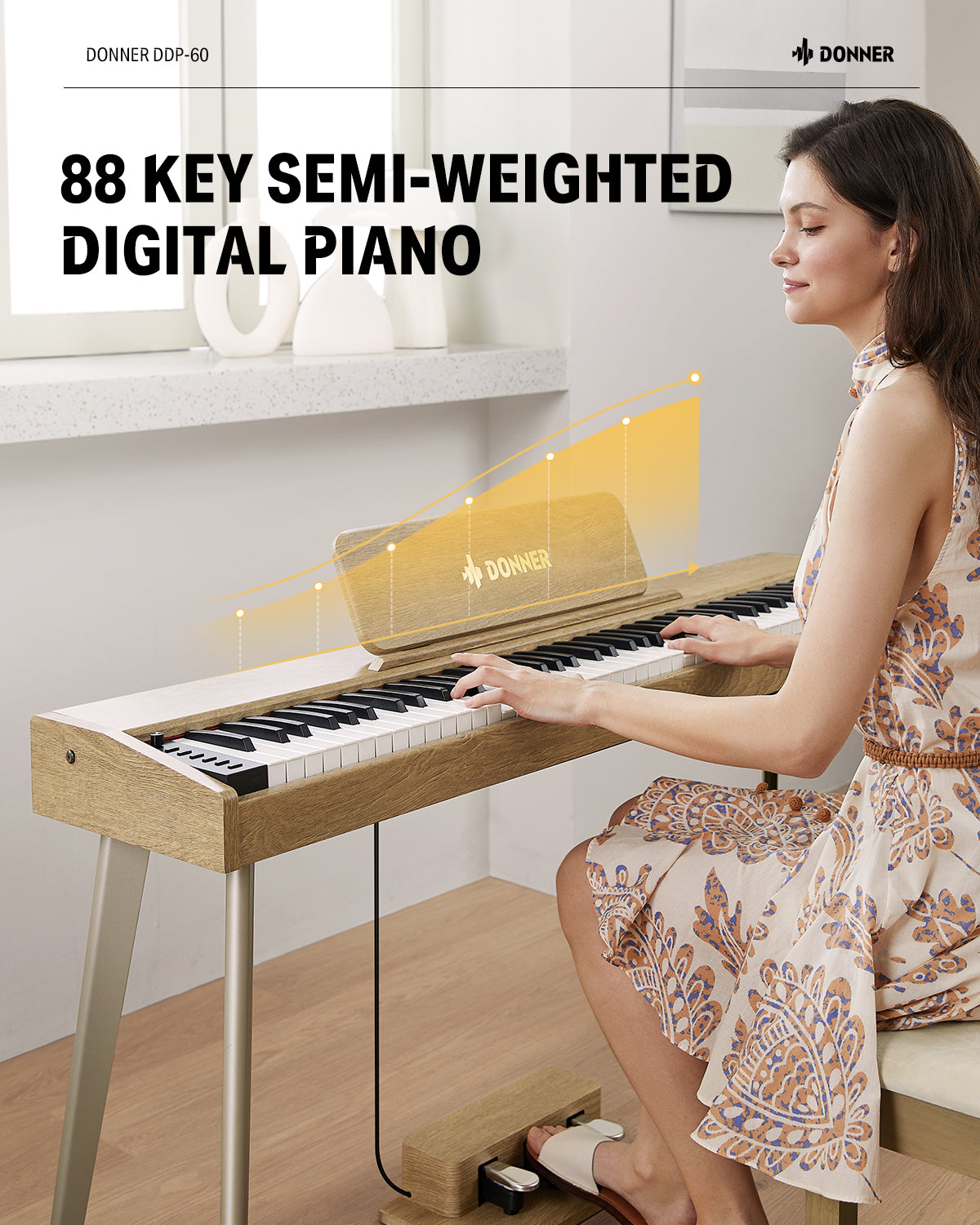 Donner DDP-60 88-Key Semi-Weighted Upright Keyboard Piano-Natural##