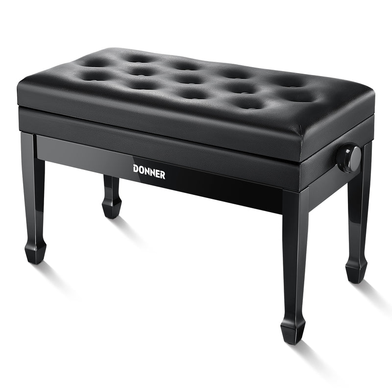 Donner Duet Adjustable Height Piano Bench with Music Storage Black