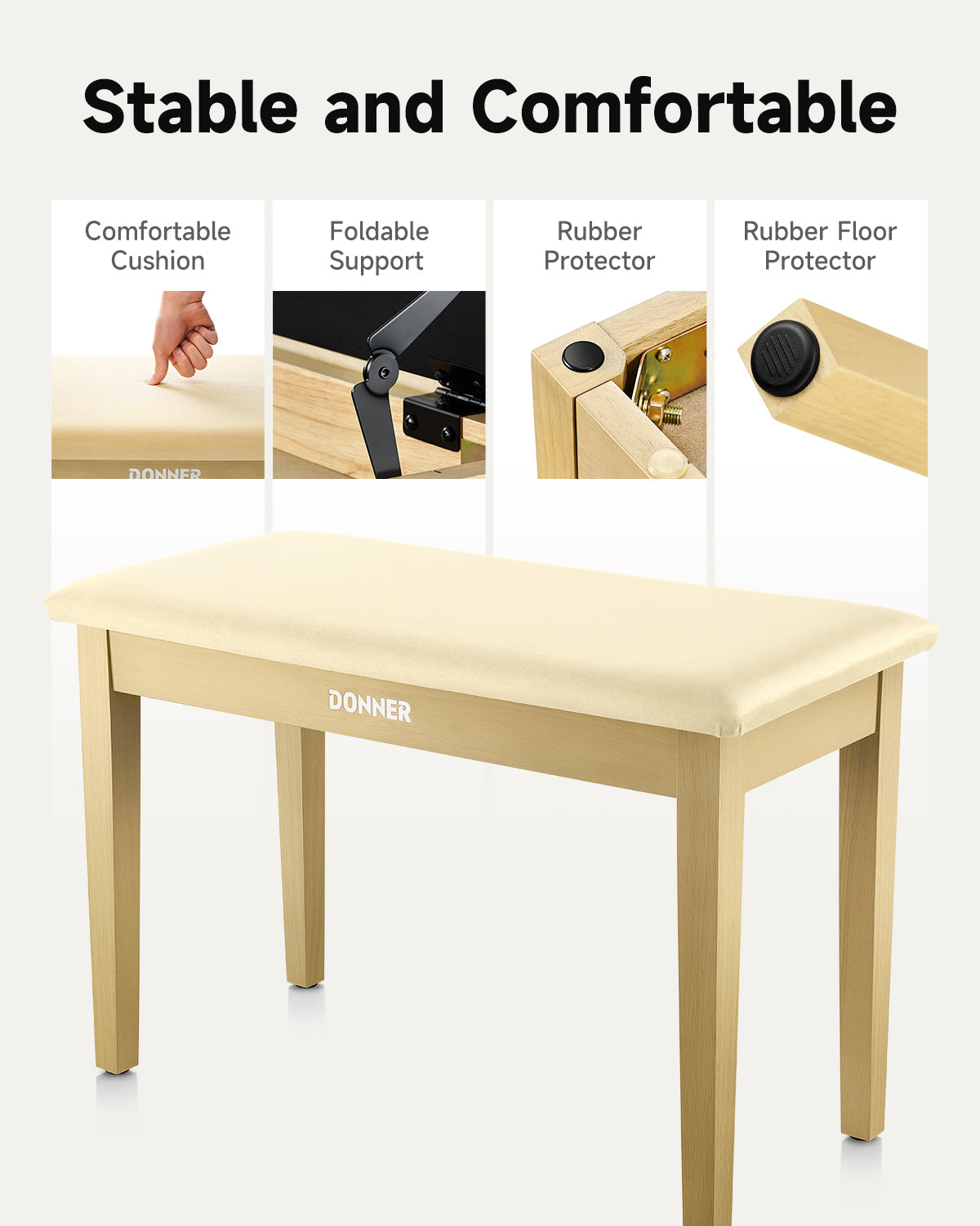 Donner Duet Piano Bench Stool with Storage Beige