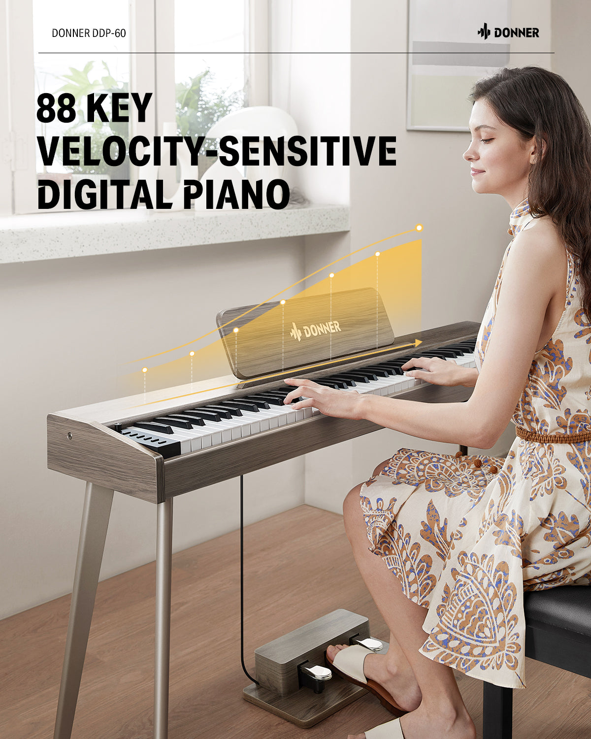 Donner DDP-60 88-Key Semi-Weighted Upright Keyboard Piano-Grey##