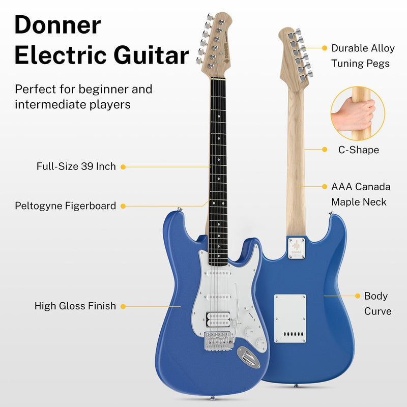 Donner Solid Electric Guitar Kit Full Size 39 Inch mit Verstärker, Tasche, Capo, Gurt, String, Tuner, Kabel und Picks (Sunburst, DST-1S)