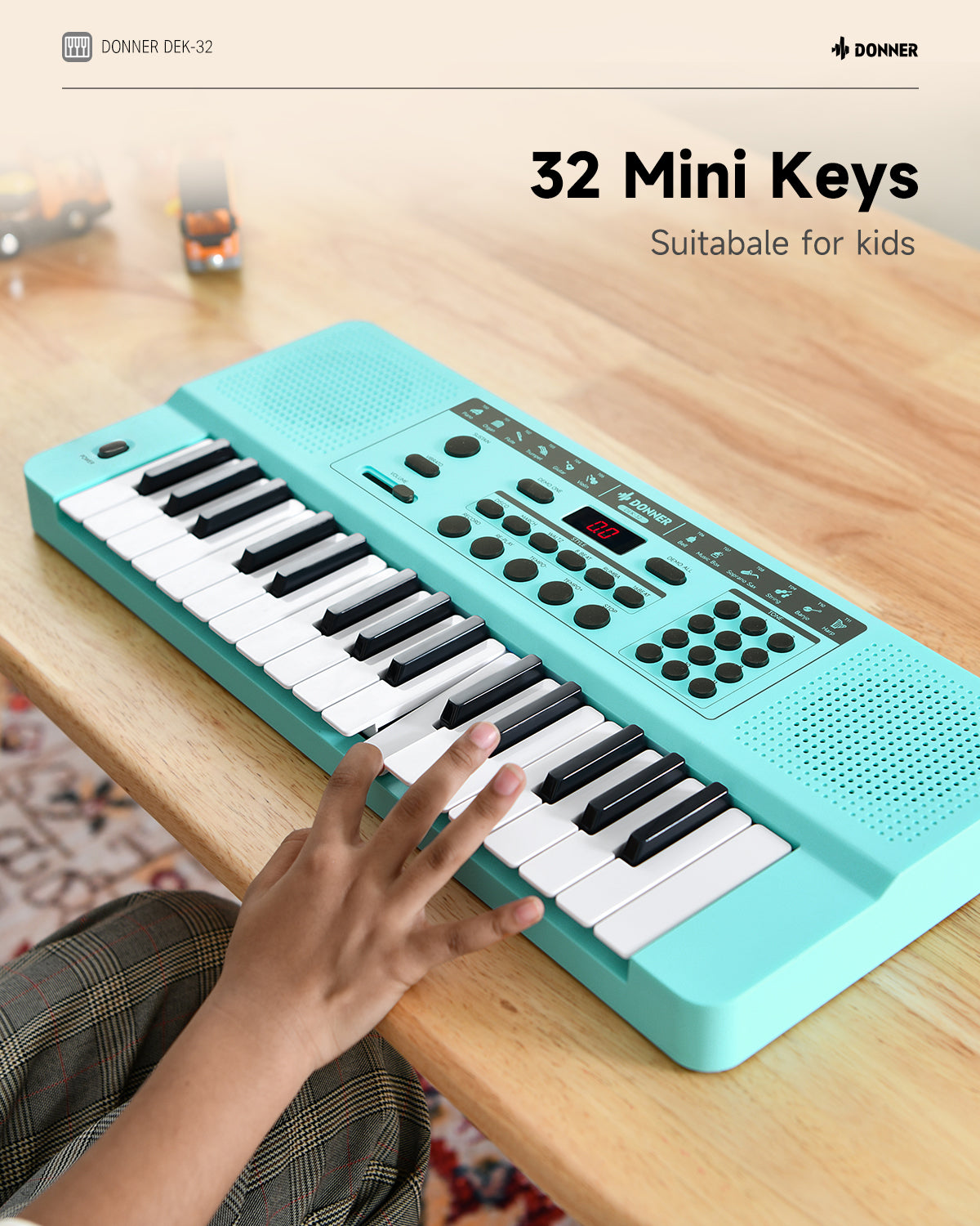 Donner DEK-32 32 keys Electronic Keyboard-Cyan##