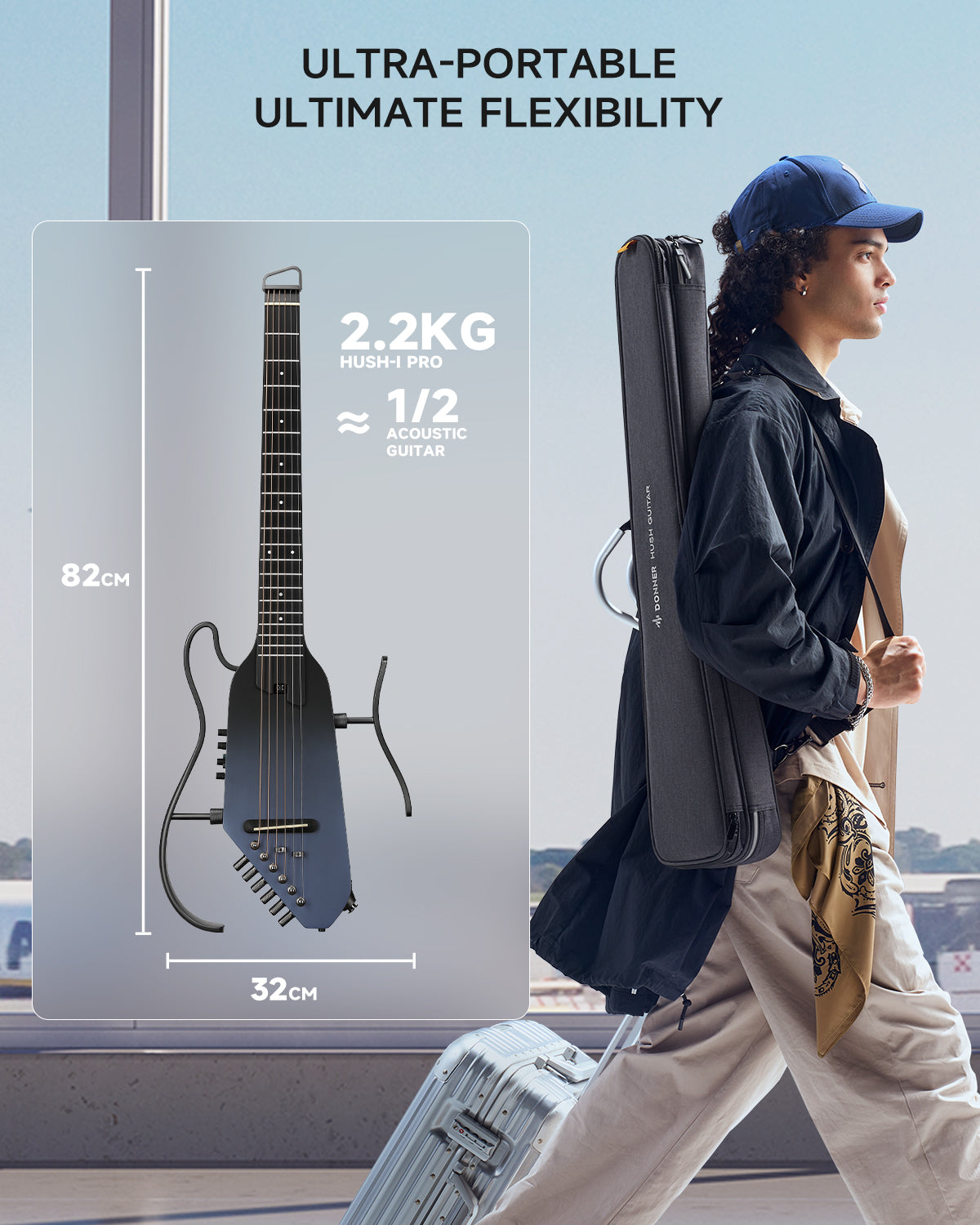 Donner HUSH-I PRO Acoustic-Electric Travel Guitar Kit with Inserted Sound Effects-Weltraumflugn##