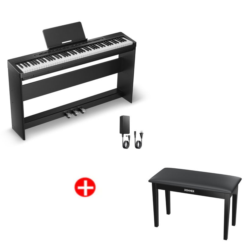 Donner DEP-16S Black Digital Piano Electric 88-Key Weighted Steel with Stand