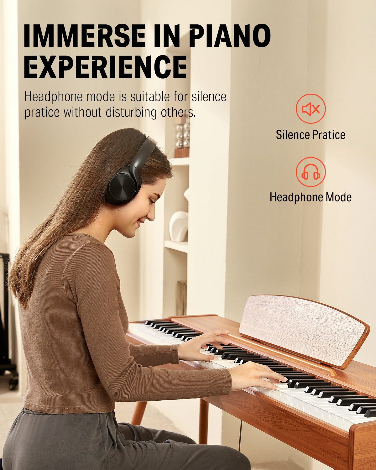 Donner DDP-80 Wooden Style 88 Key Weighted Digital Piano with Stand & 3 Pedal-Natural##