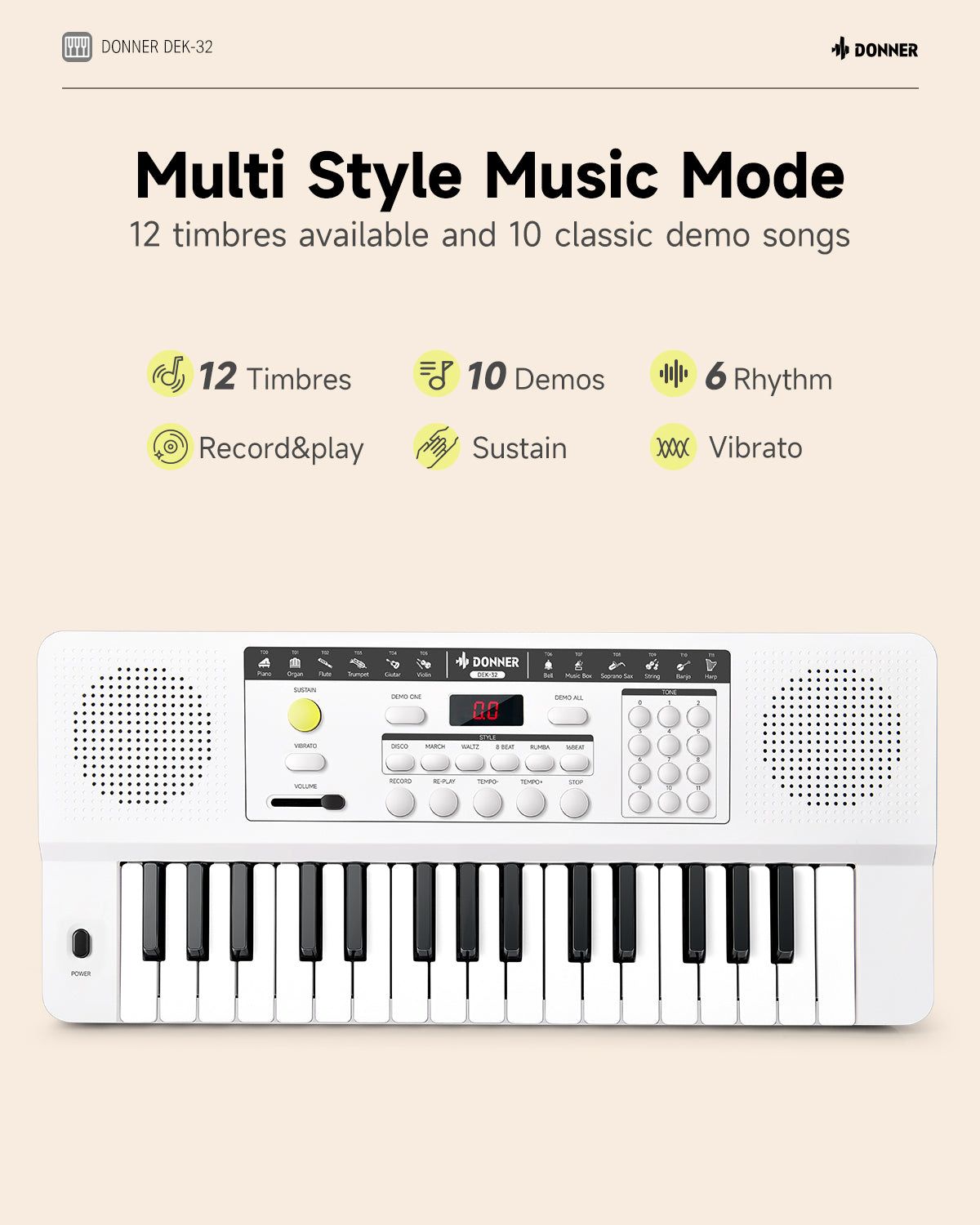 Donner DEK-32 32 keys Electronic Keyboard-White##