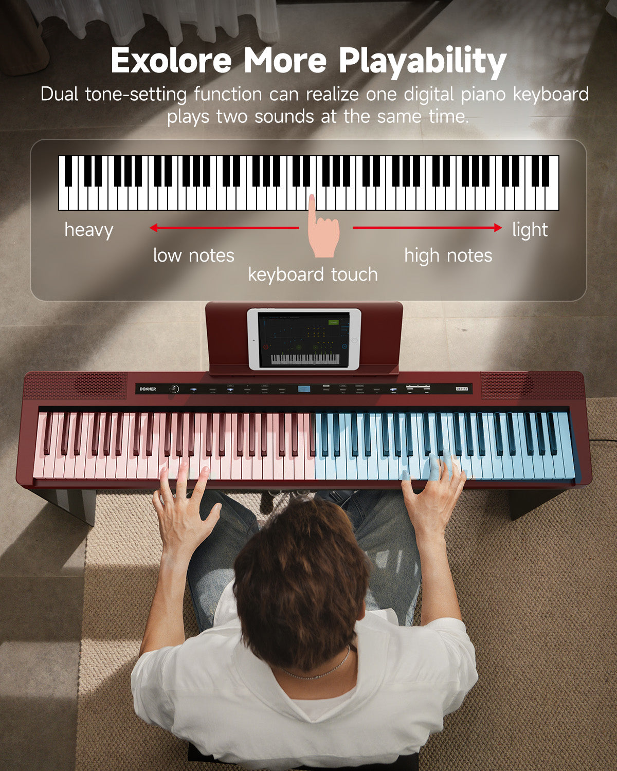 Donner DEP-16S Digital Piano with Stand-RoseWood##