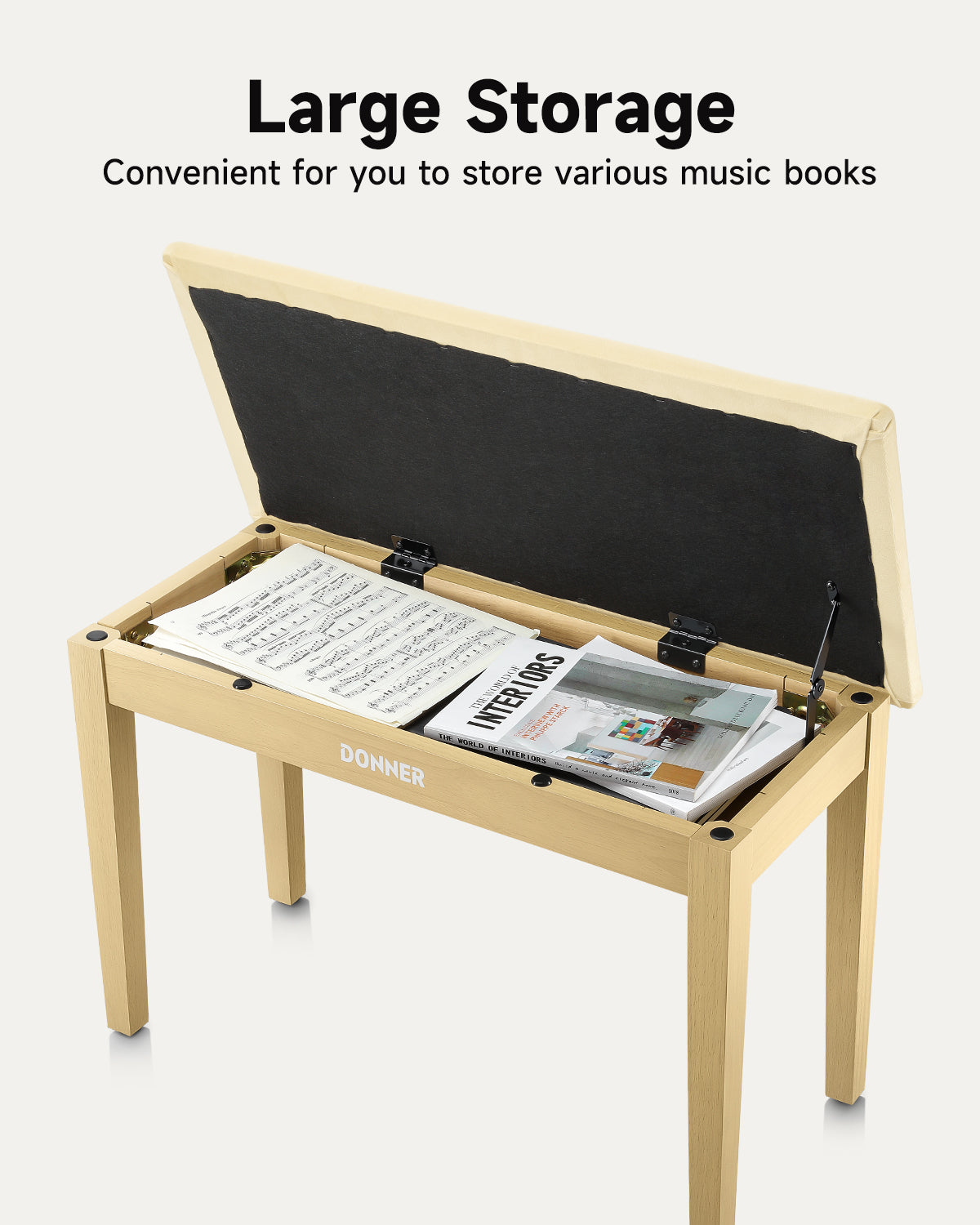 Donner Duet Piano Bench Stool with Storage Beige