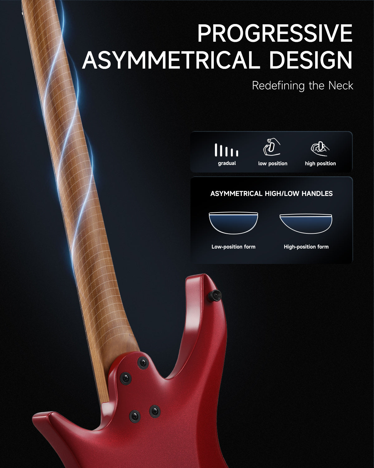 Donner HLX-500 Headless Electric Guitar-Metallic Red##