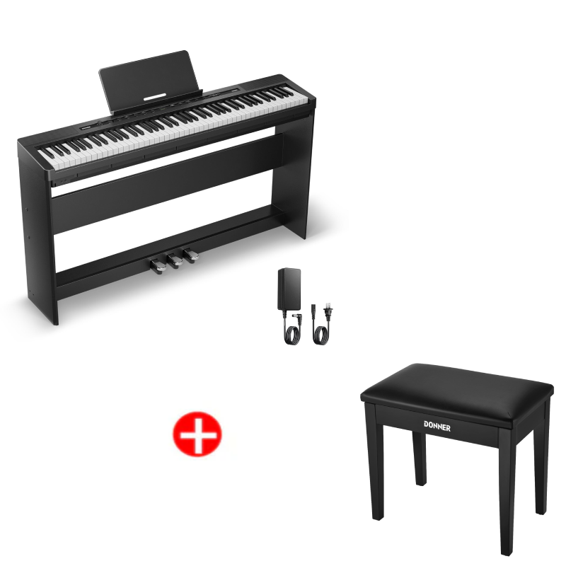 Donner DEP-16S Black Digital Piano Electric 88-Key Weighted Steel with Stand