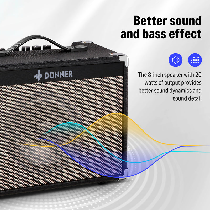 Donner DA-20 Electric Guitar Amplifier with 8 "Speakers with Clean and Distorted Dual Channel Sound Circuit Design